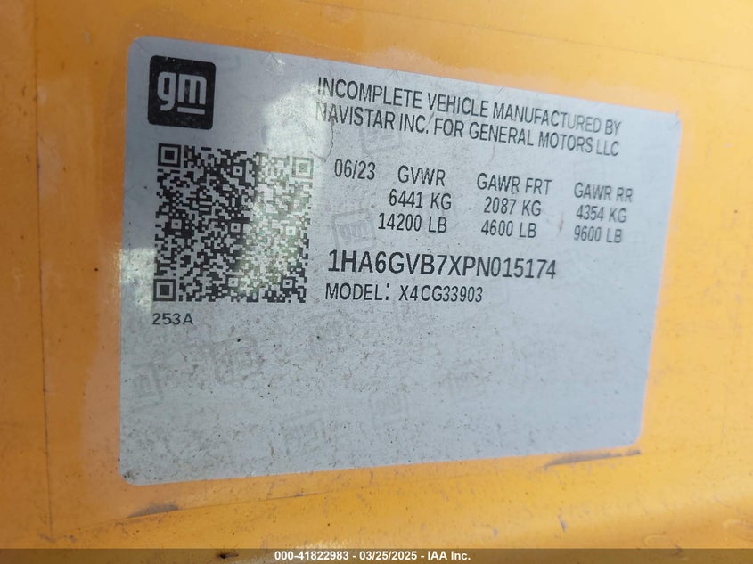 2023 Chevrolet Express Cutaway 4500 Van VIN: 1HA6GVB7XPN015174 Lot: 41822983