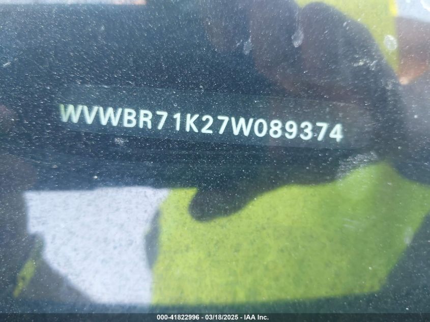 2007 Volkswagen Rabbit 2-Door VIN: WVWBR71K27W089374 Lot: 41822996