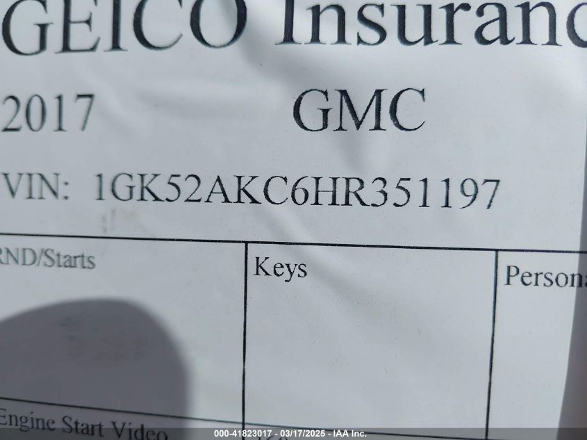 2017 GMC Yukon VIN: 1GK52AKC6HR351197 Lot: 41823017