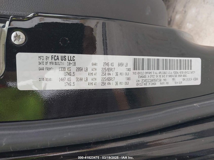 2019 DODGE GRAND CARAVAN SXT - 2C4RDGCG0KR547100