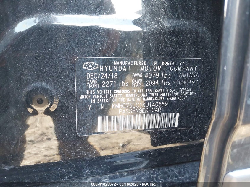 2019 HYUNDAI IONIQ HYBRID VIN: KMHC75LC1KU140559