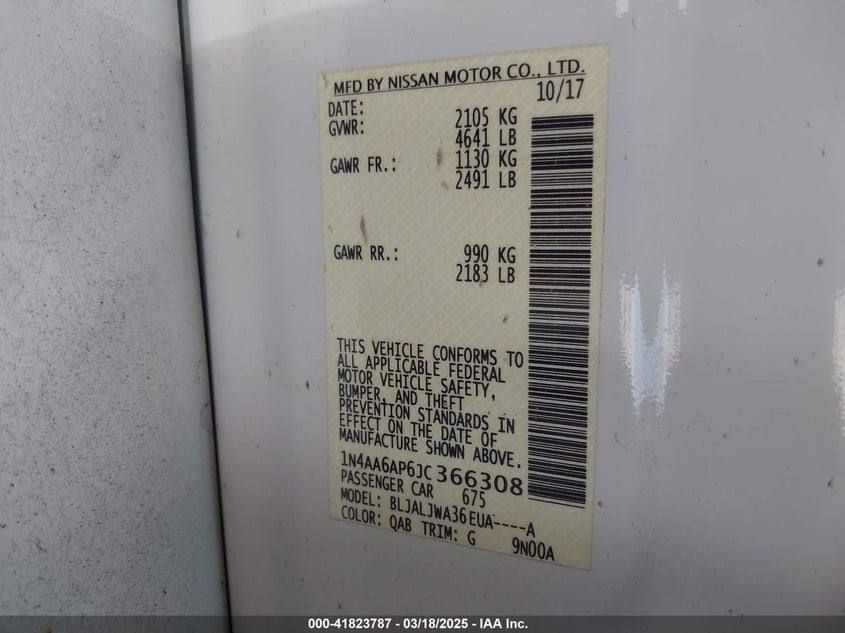 2018 NISSAN MAXIMA 3.5 SV - 1N4AA6AP6JC366308