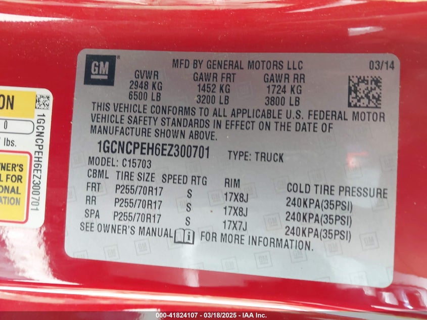 2014 CHEVROLET SILVERADO 1500 WORK TRUCK 2WT - 1GCNCPEH6EZ300701