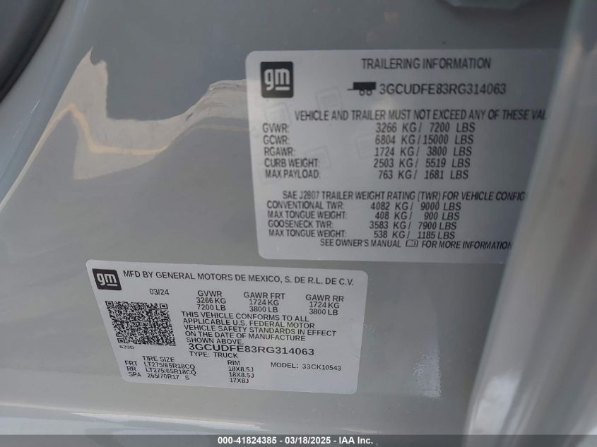 2024 Chevrolet Silverado 1500 - 3GCUDFE83RG314063