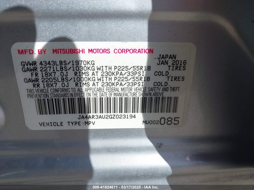 2016 MITSUBISHI OUTLANDER SPORT 2.0 ES - JA4AR3AU2GZ023194