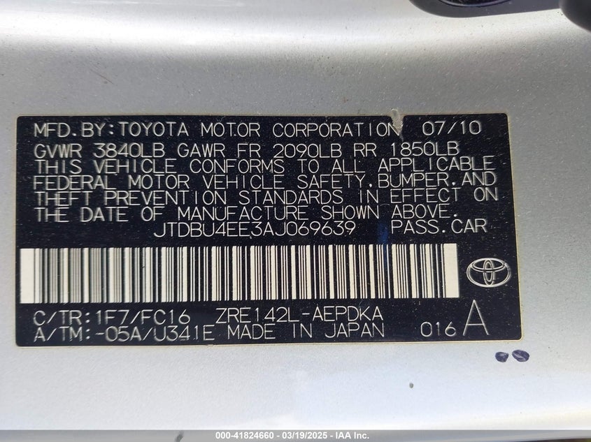 2010 TOYOTA COROLLA VIN: JTDBU4EE3AJ069639