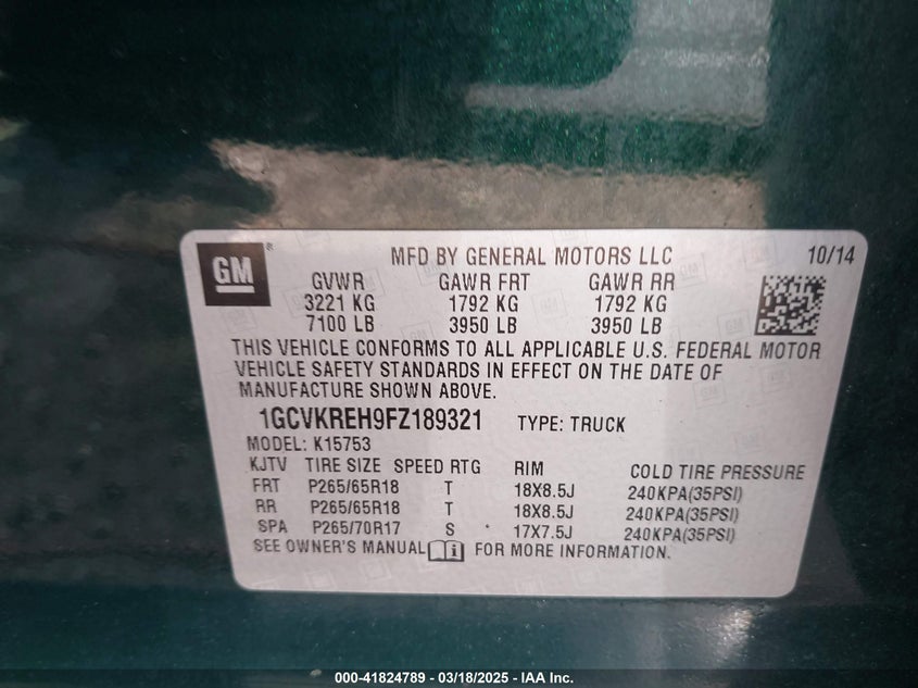 2015 CHEVROLET SILVERADO 1500 2LT - 1GCVKREH9FZ189321