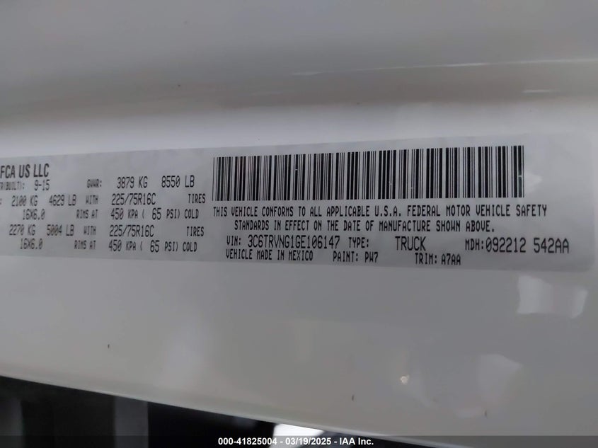 2016 RAM PROMASTER 1500 LOW ROOF - 3C6TRVNG1GE106147