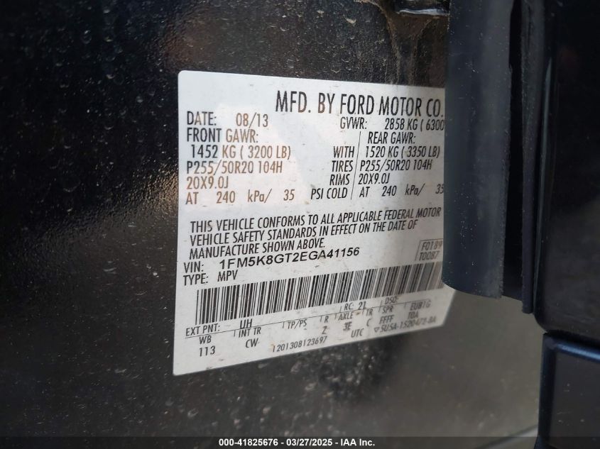 2014 Ford Explorer Sport VIN: 1FM5K8GT2EGA41156 Lot: 41825676