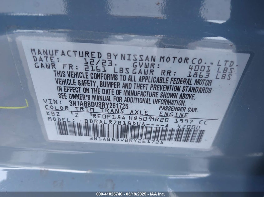 2024 NISSAN SENTRA VIN: 3N1AB8DV8RY261725