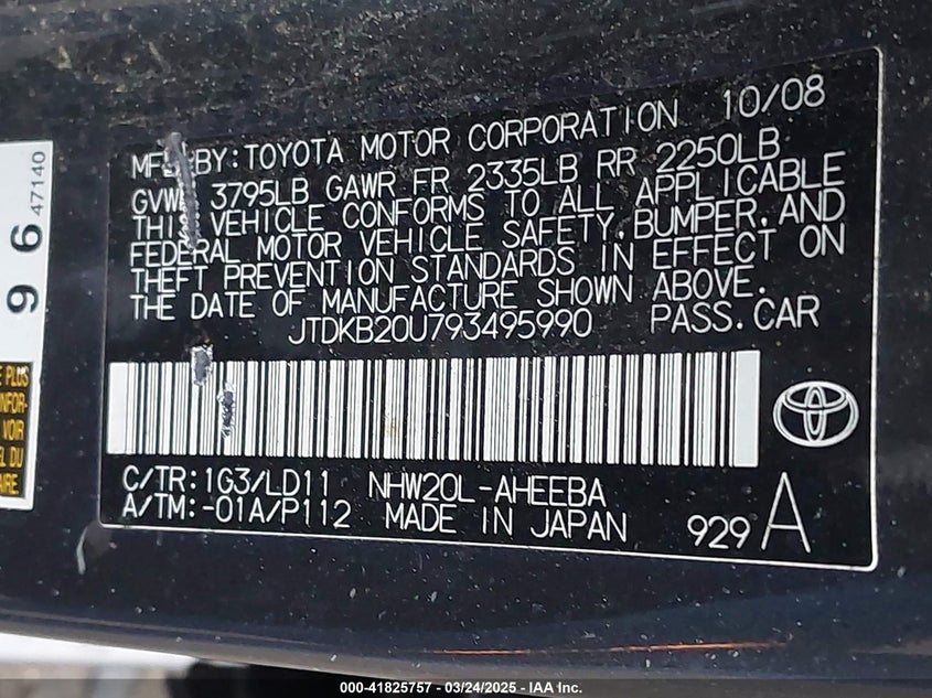 2009 TOYOTA PRIUS VIN: JTDKB20U793495990