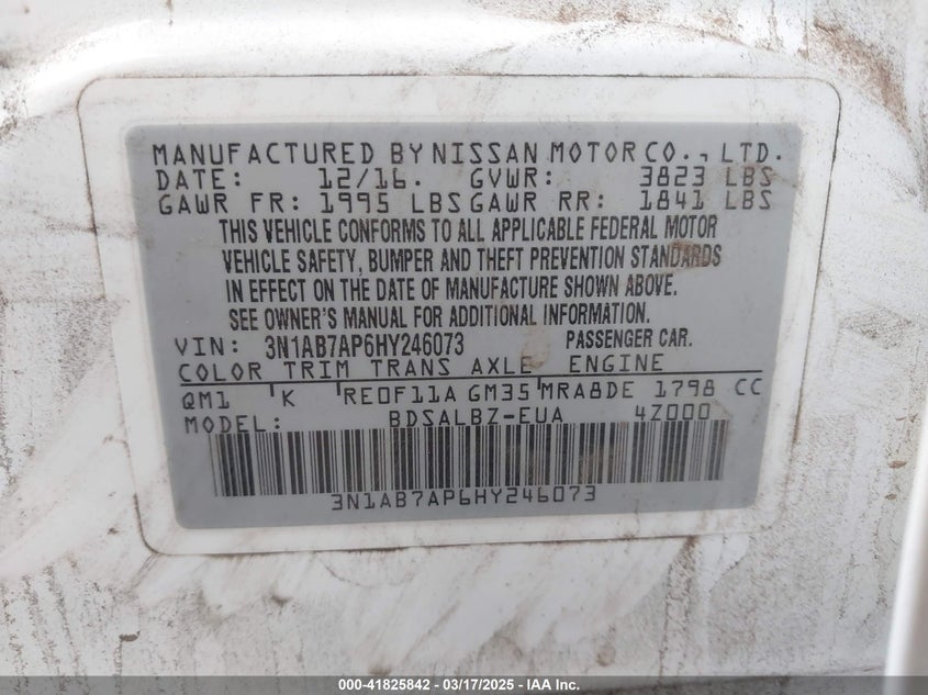 2017 NISSAN SENTRA S - 3N1AB7AP6HY246073