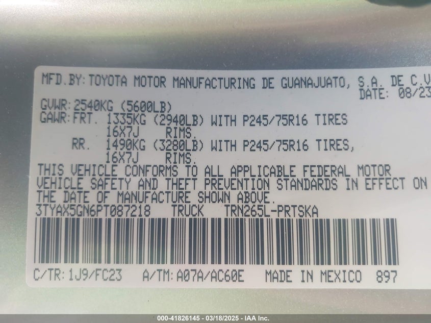 2023 TOYOTA TACOMA SR5 - 3TYAX5GN6PT087218