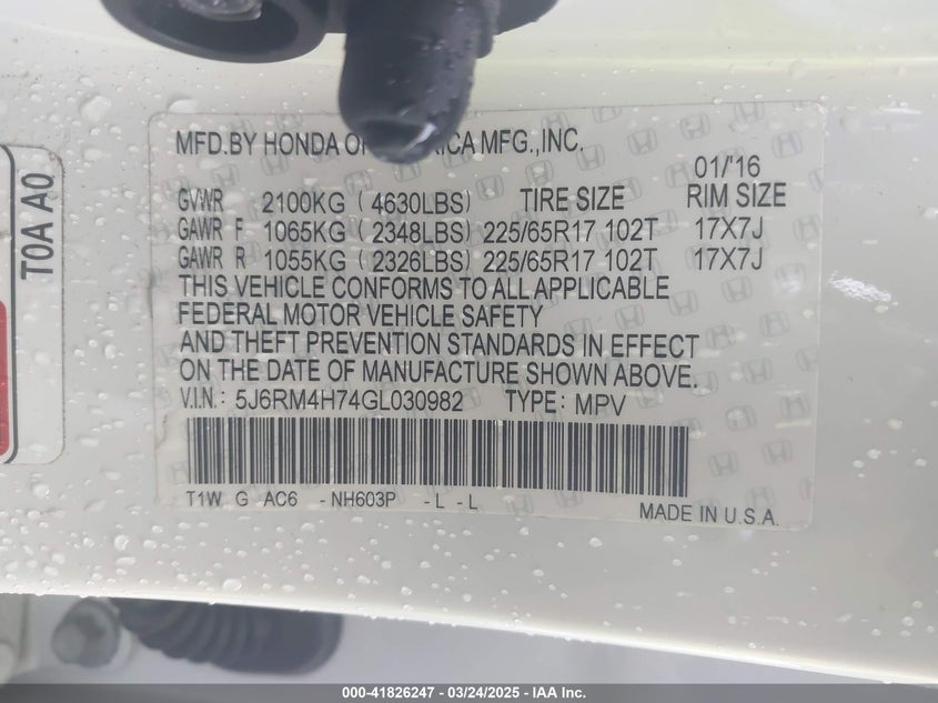 2016 HONDA CR-V EX-L - 5J6RM4H74GL030982