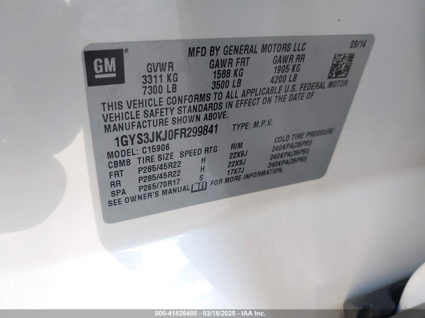 2015 CADILLAC ESCALADE ESV PREMIUM - 1GYS3JKJ0FR299841