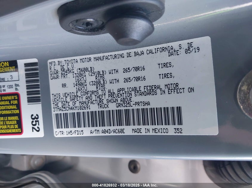 2019 TOYOTA TACOMA TRD OFF ROAD - 3TMAZ5CN4KM102691