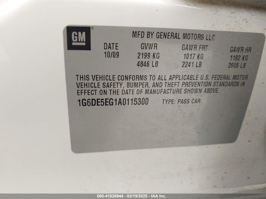 2010 Cadillac Cts Luxury VIN: 1G6DE5EG1A0115300 Lot: 41826944