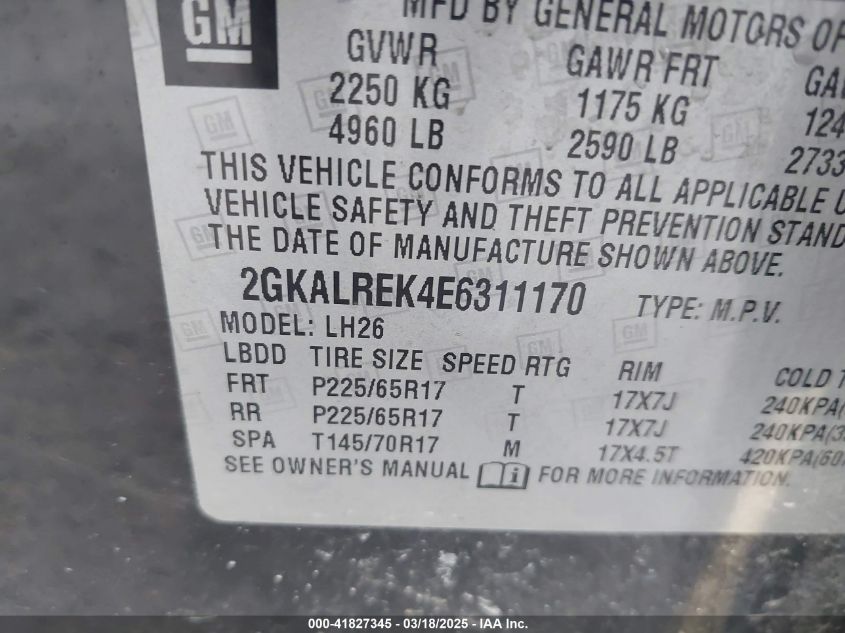 2014 GMC Terrain Sle-2 VIN: 2GKALREK4E6311170 Lot: 41827345