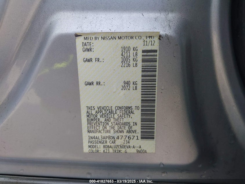 2013 NISSAN ALTIMA VIN: 1N4AL3AP8DN477671