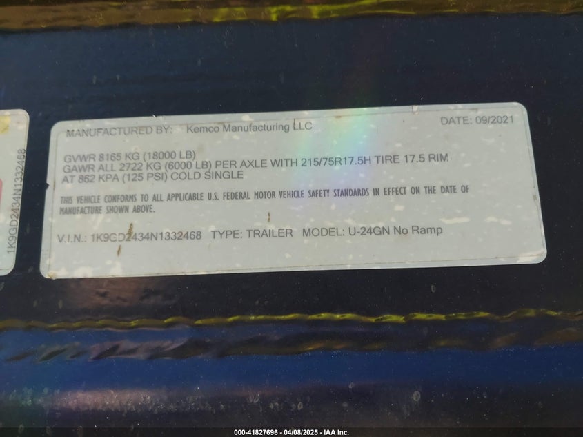 2022 TRAILER KEMCO U24GN (VIN: 1K9GD2434N1332468