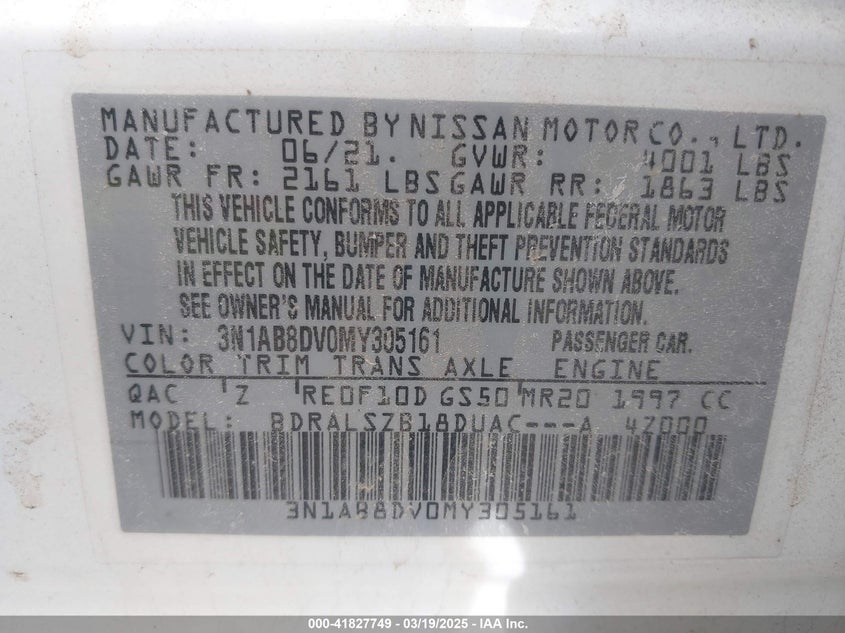 2021 NISSAN SENTRA SR XTRONIC CVT - 3N1AB8DV0MY305161