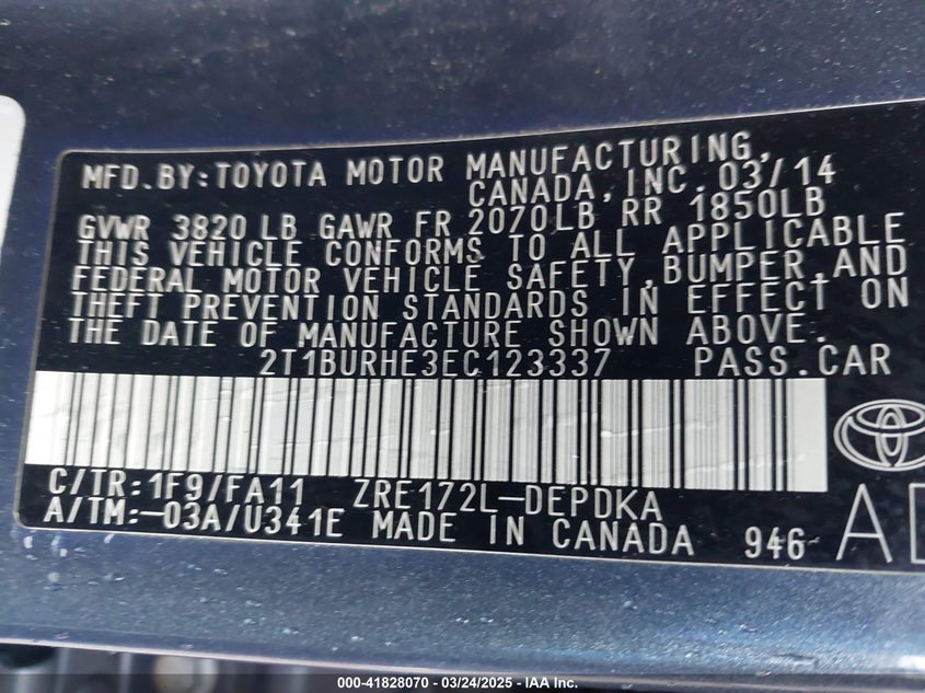 2014 TOYOTA COROLLA L - 2T1BURHE3EC123337