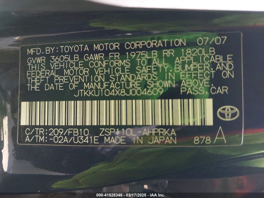 2008 Scion Xd VIN: JTKKU104X8J004609 Lot: 41828348