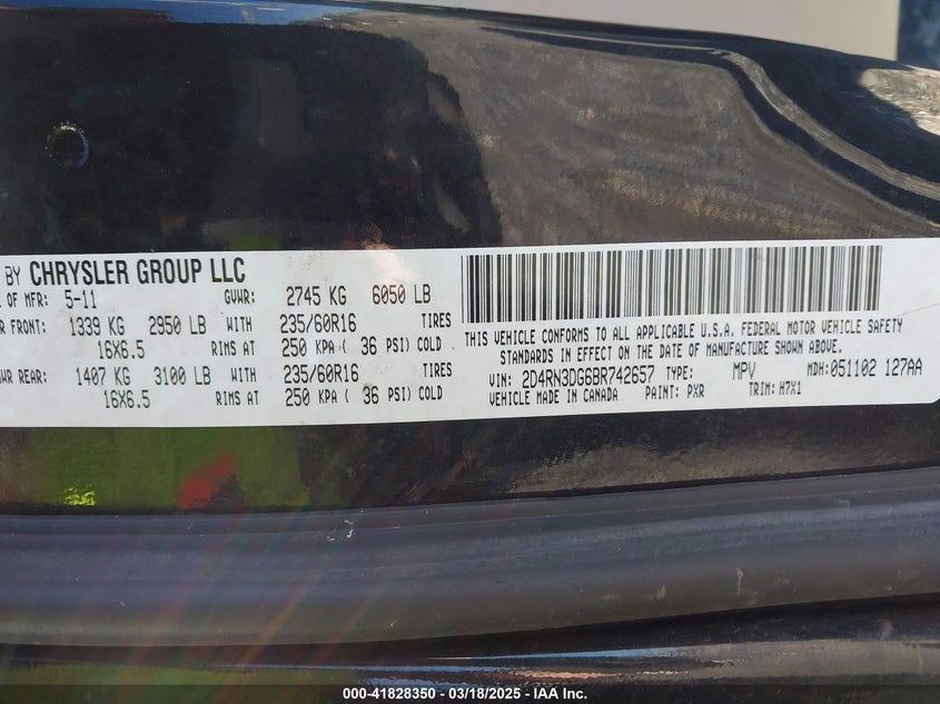 2011 Dodge Grand Caravan Mainstreet VIN: 2D4RN3DG6BR742657 Lot: 41828350