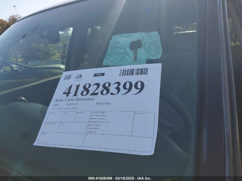 2003 Toyota Sequoia VIN: 5PDZT34A43S176408 Lot: 41828399