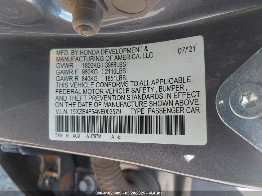 2022 HONDA INSIGHT VIN: 19XZE4F54NE003579