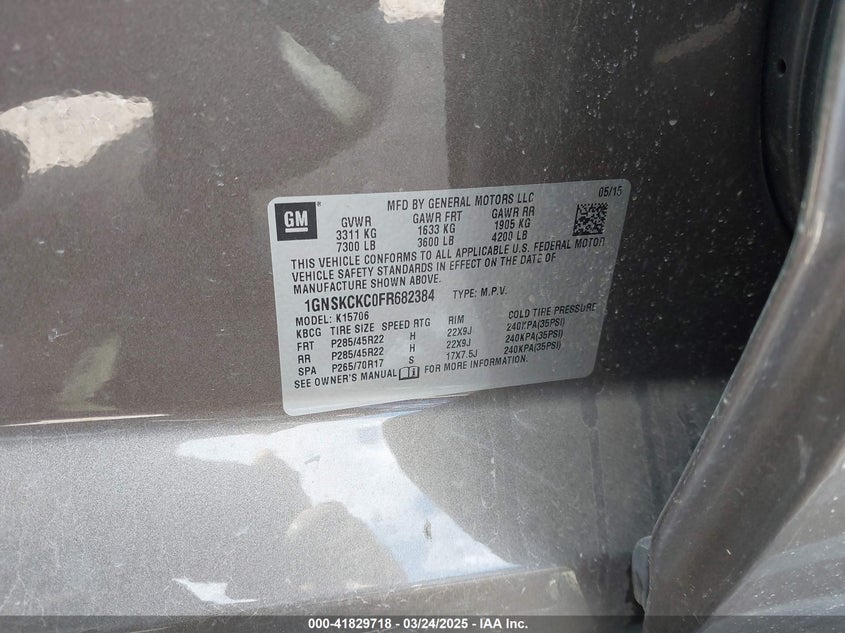 2015 CHEVROLET TAHOE LTZ - 1GNSKCKC0FR682384