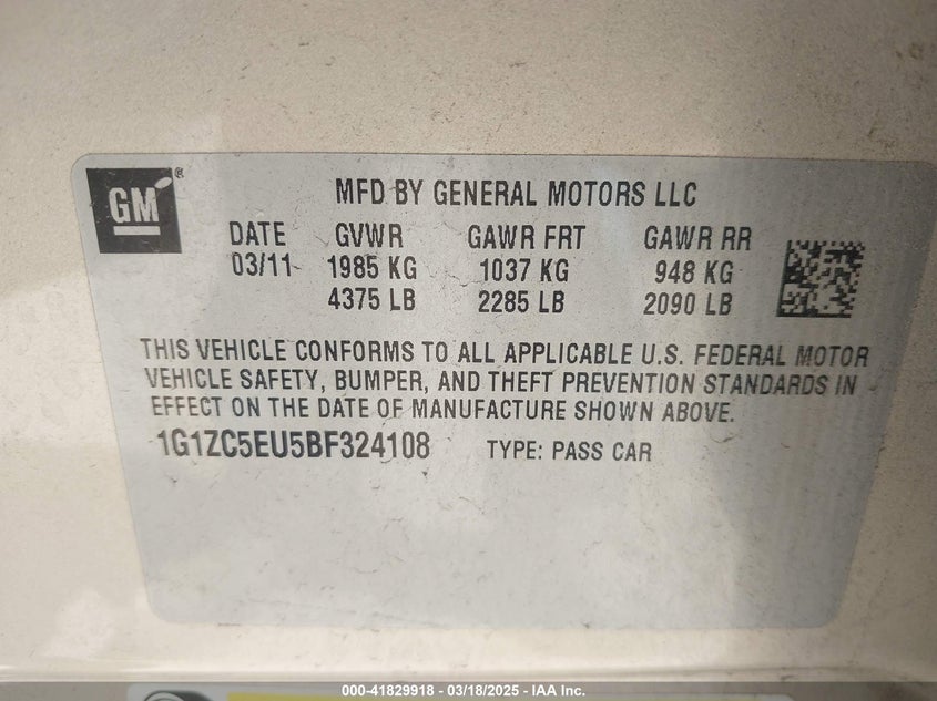 2011 CHEVROLET MALIBU VIN: 1G1ZC5EU5BF324108
