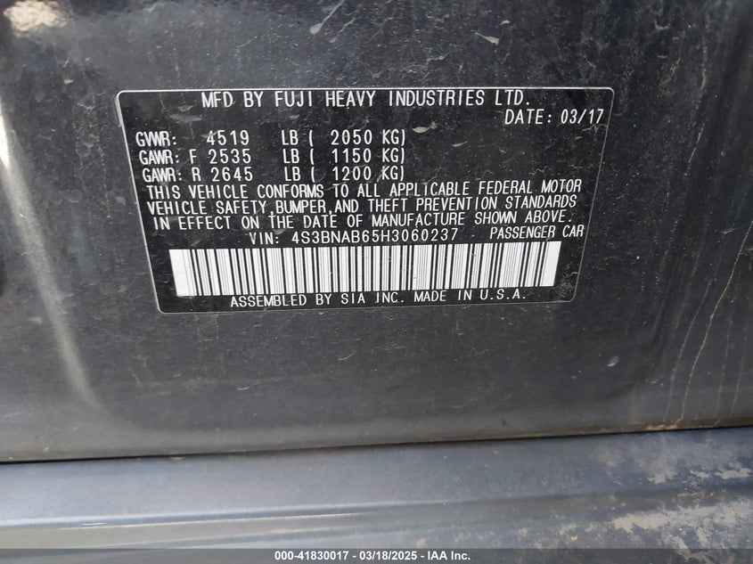 2017 SUBARU LEGACY 2.5I - 4S3BNAB65H3060237