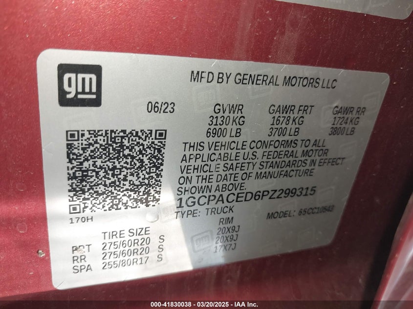 2023 CHEVROLET SILVERADO VIN: 1GCPACED6PZ299315