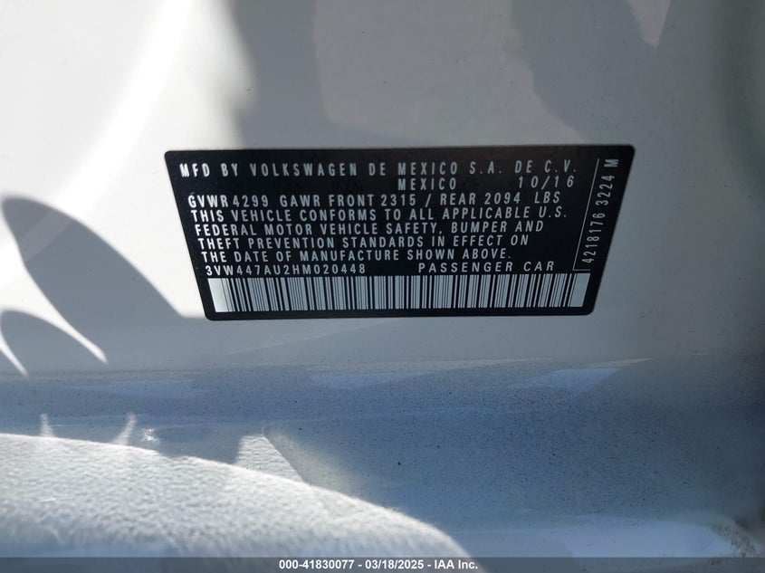 2017 VOLKSWAGEN GOLF GTI AUTOBAHN 4-DOOR/S 4-DOOR/SE 4-DOOR/SPORT 4-DOOR - 3VW447AU2HM020448