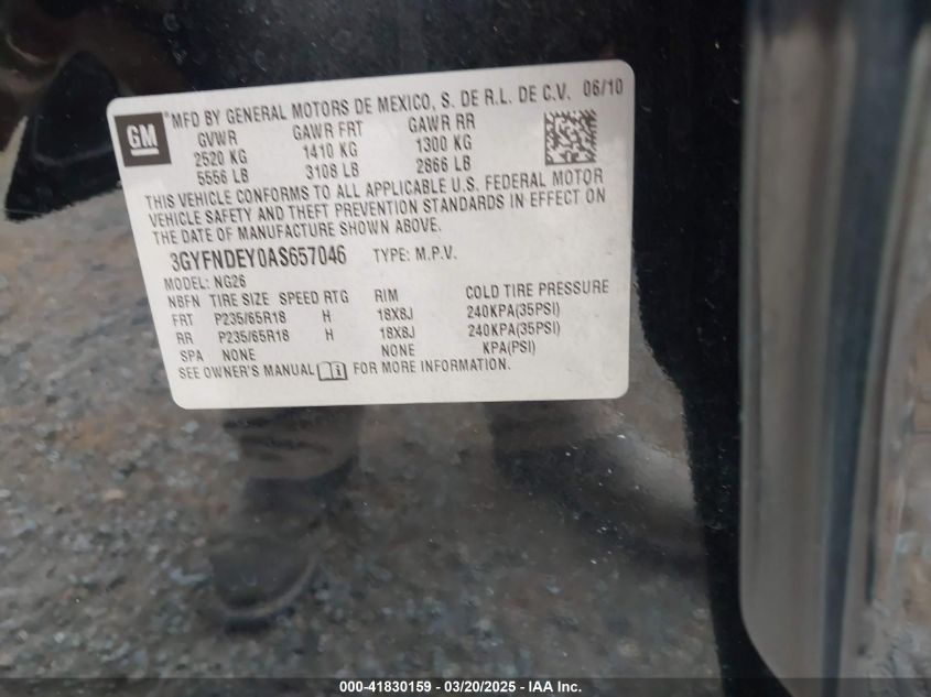 2010 Cadillac Srx Luxury Collection VIN: 3GYFNDEY0AS657046 Lot: 41830159