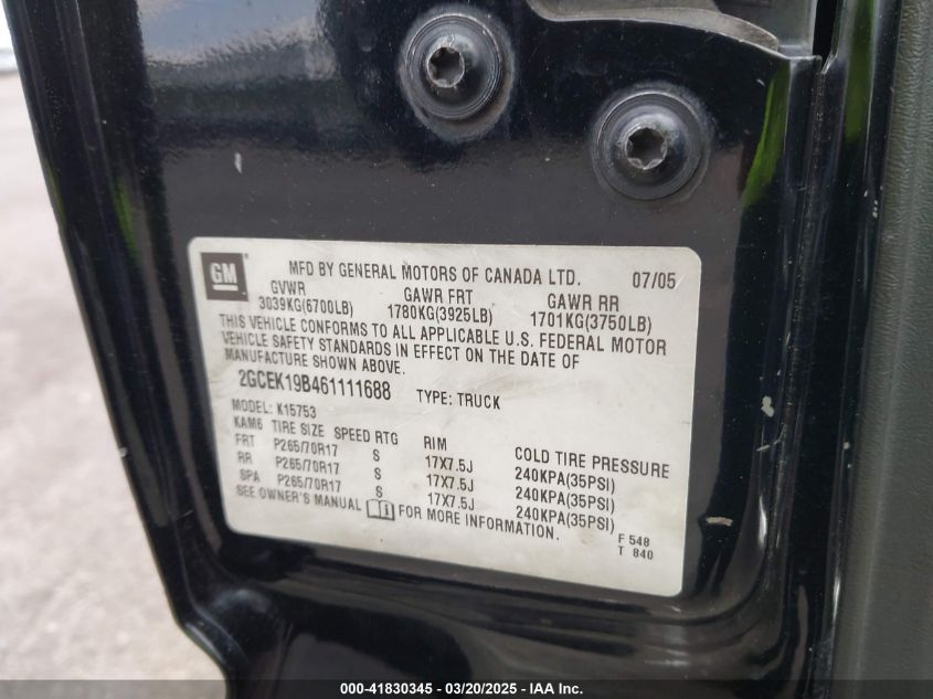 2006 Chevrolet Silverado 1500 Lt2 VIN: 2GCEK19B461111688 Lot: 42588962