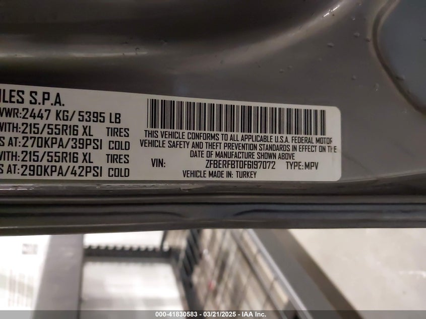 2015 RAM PROMASTER CITY TRADESMAN SLT ZFBERFBT0F6197072