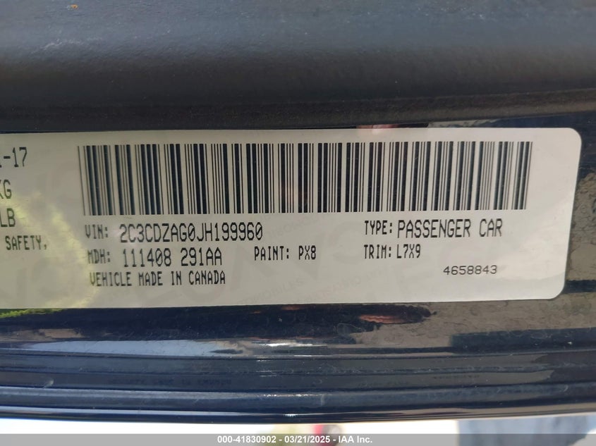 2018 DODGE CHALLENGER VIN: 2C3CDZAG0JH199960