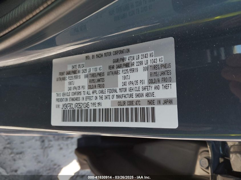 2024 Mazda Cx-5 2.5 S Carbon Edition VIN: JM3KFBCLXR0521045 Lot: 41830914