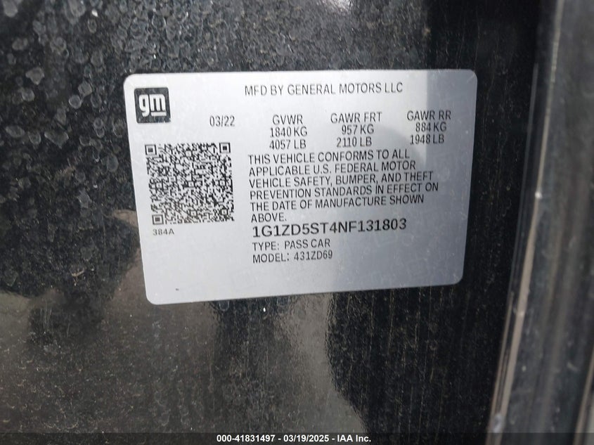 2022 CHEVROLET MALIBU FWD LT - 1G1ZD5ST4NF131803