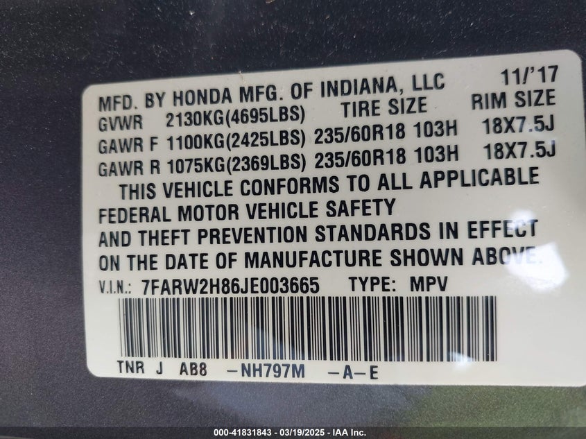 2018 HONDA CR-V EX-L/EX-L NAVI - 7FARW2H86JE003665