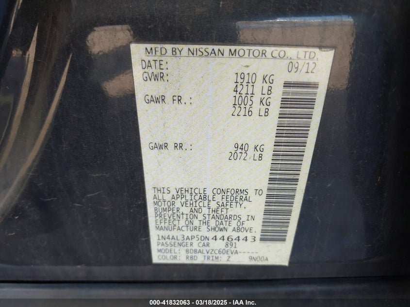 2013 NISSAN ALTIMA VIN: 1N4AL3AP5DN446443