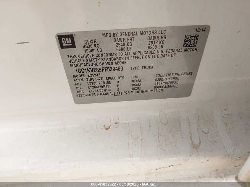 2015 CHEVROLET SILVERADO 2500HD LT - 1GC1KVE85FF529489