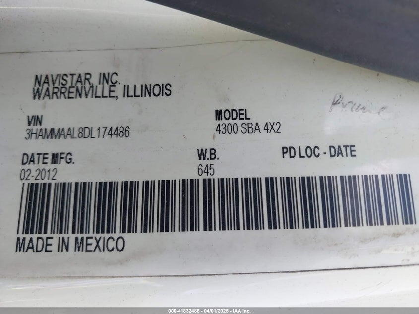 2013 International 4000 4300 VIN: 3HAMMAAL8DL174486 Lot: 41832488