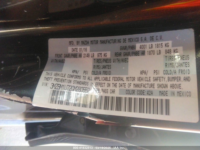 2016 MAZDA MAZDA3 I SPORT - 3MZBM1U72GM280552