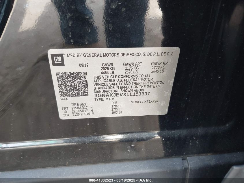 2020 Chevrolet Equinox Lt VIN: 3GNAXJEVXLL153607 Lot: 41832523