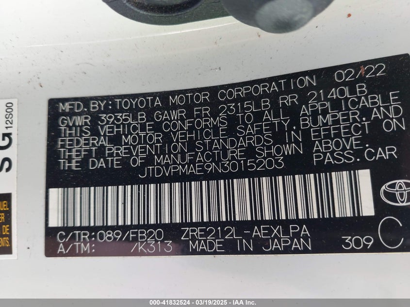 2022 TOYOTA COROLLA LE - JTDVPMAE9N3015203