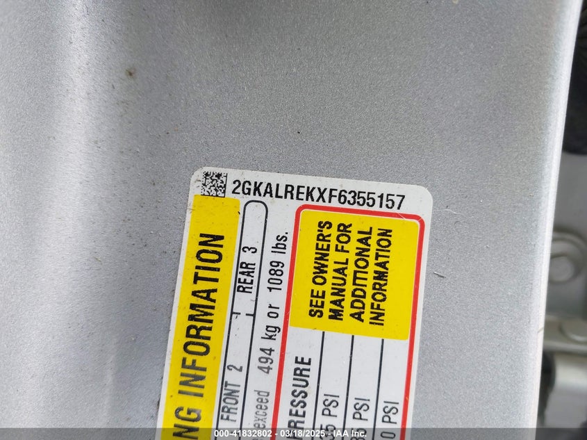 2015 GMC Terrain Sle-2 VIN: 2GKALREKXF6355157 Lot: 41832802