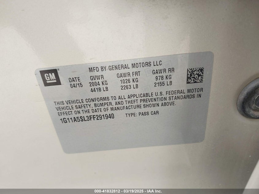 2015 CHEVROLET MALIBU 1FL - 1G11A5SL3FF291940